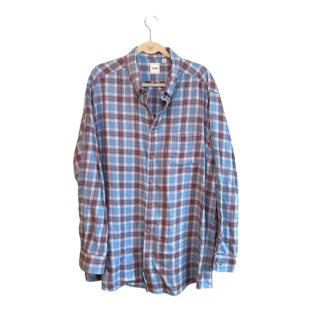 ROWM Men's Long Sleeve Button Down Cotton Plaid Shirt Blues Red Size 3X Tall EUC
